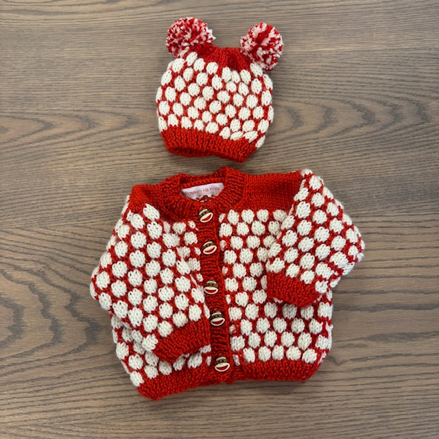 Baby Sweater & Hat Set - Red & White