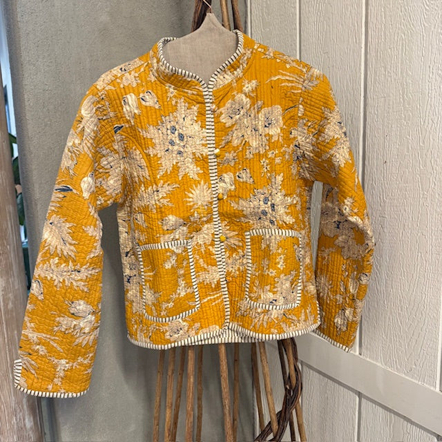Handmade Block Print Quilted Jacket - Gold