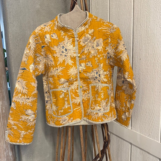 Handmade Block Print Quilted Jacket - Gold