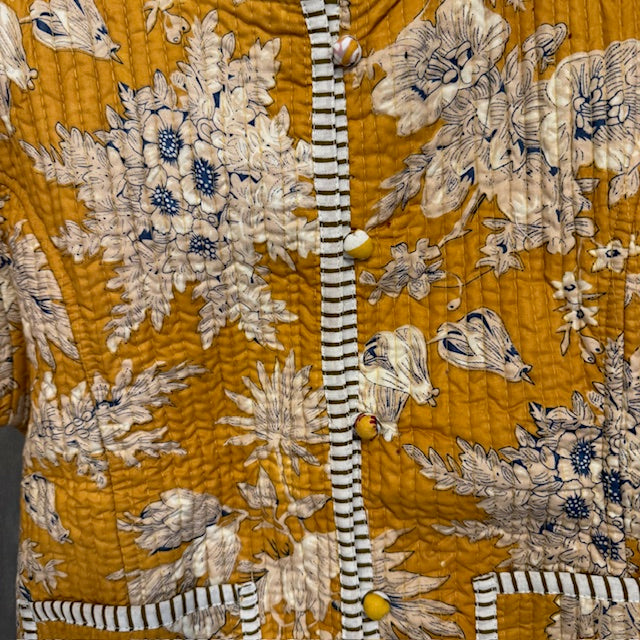Handmade Block Print Quilted Jacket - Gold