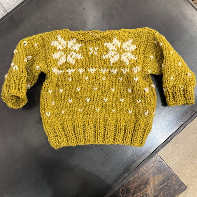 Hand Knit Baby Sweater - Chartreuse Fair Isle