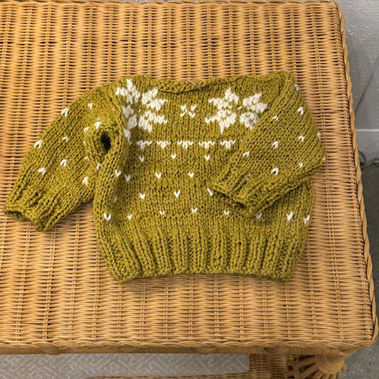 Hand Knit Baby Sweater - Chartreuse Fair Isle