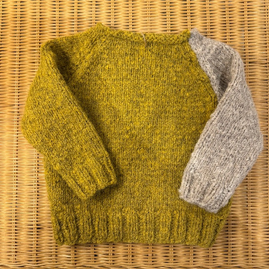 Hand Knit Baby Sweater - Chartreuse and Grey Raglan