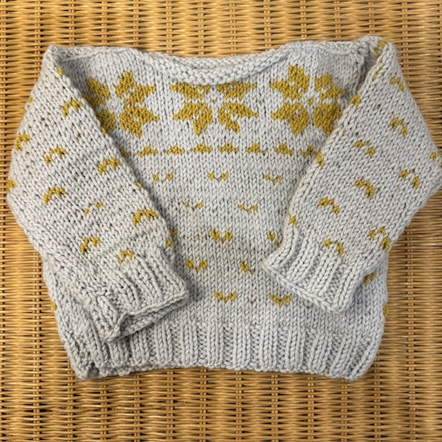 Hand Knit Baby Sweater - Grey Fair Isle