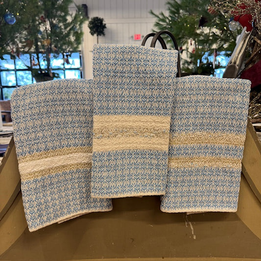 Festive Hand Towels - Blue, Cream, and Gold