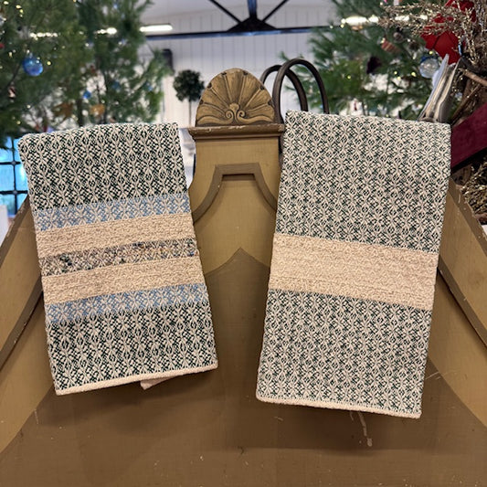 Festive Hand Towels - Green with Stripe