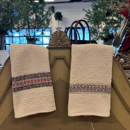Festive Hand Towels - Cream with Red Stripe