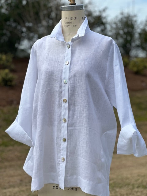 Light Slate Gray Orchard Linen Shirt - White Haldora