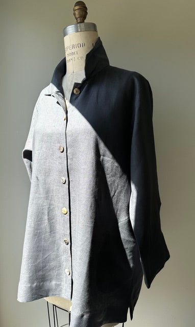Black Orchard Linen Shirt in Grey Haldora