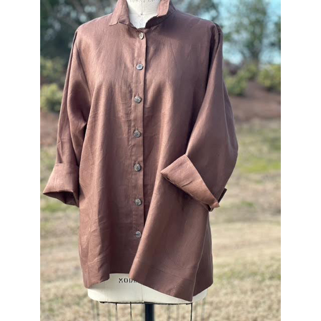 Dark Olive Green Orchard Handkerchief Linen Shirt in Coco Haldora