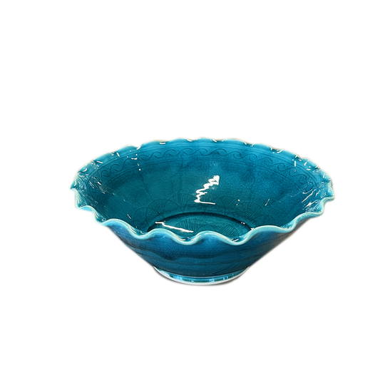 Etched Ruffle Bowl in Turquoise