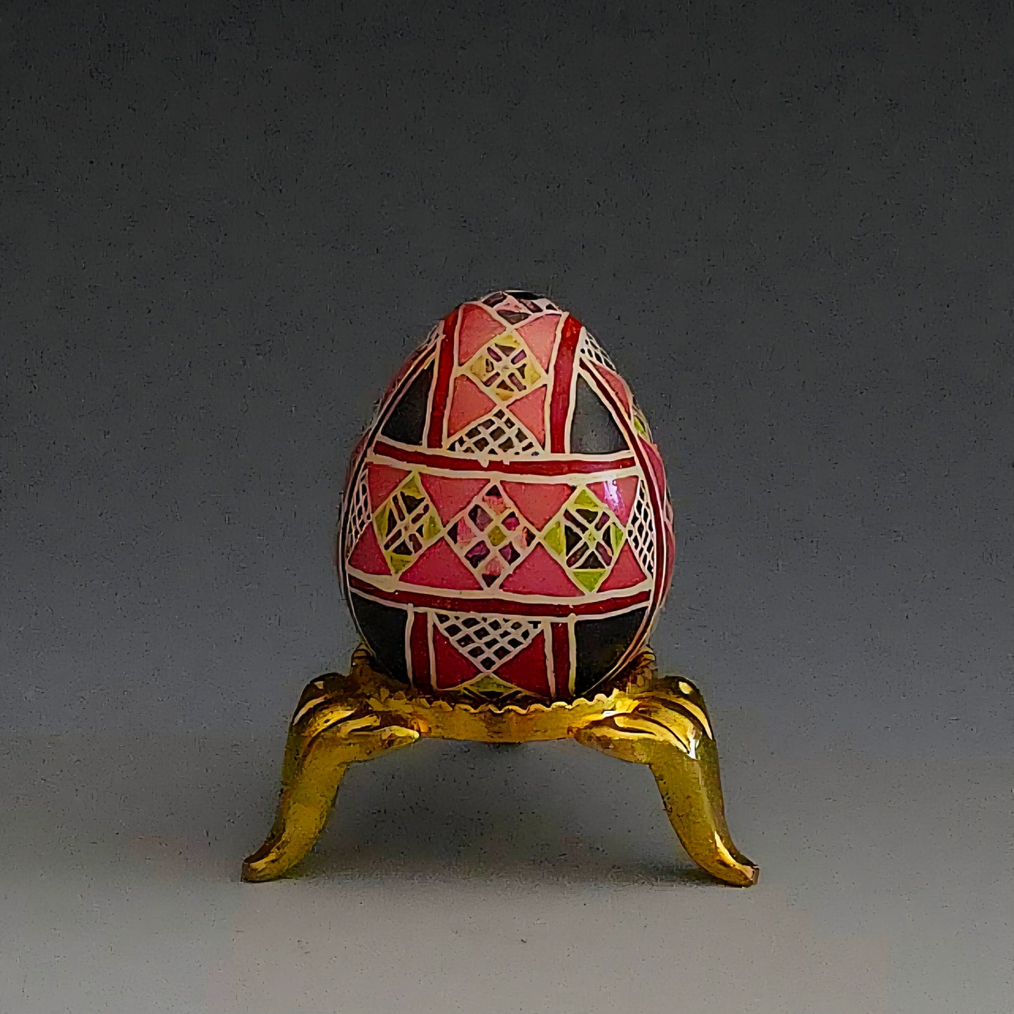 "Red Ribbons" Hand Painted Coturnix Quail Egg