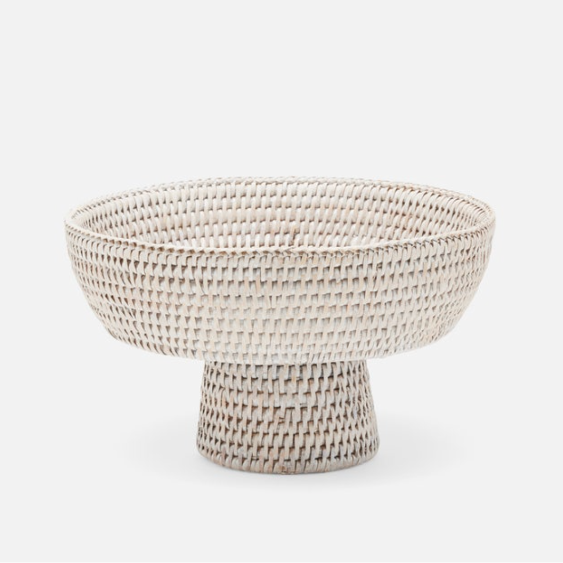 Footed Rattan Serving Bowl - White Wash