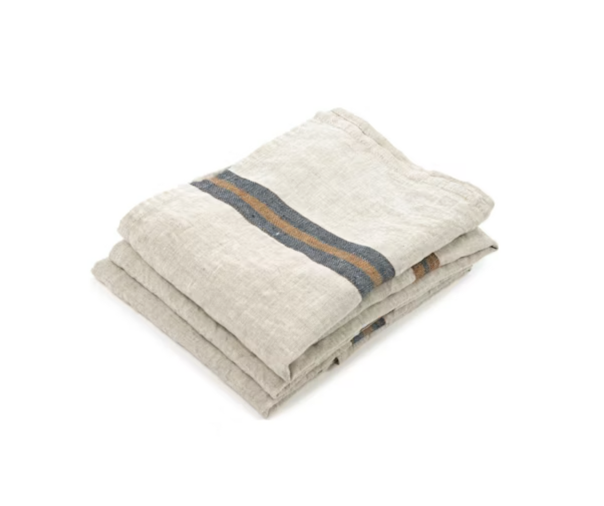 White Smoke Belgian Linen Tea Towel - Nairobi Stripe 100 Main