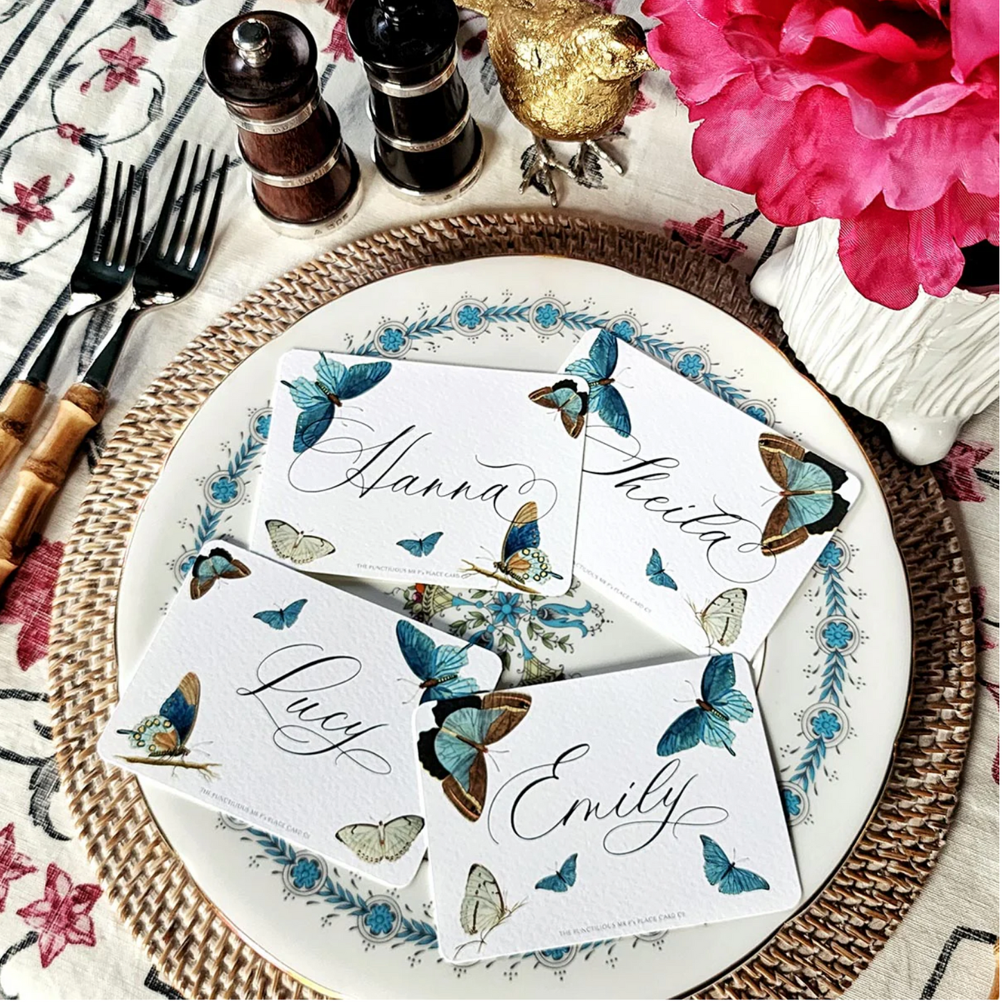 "Blue Butterflies" Lay Down Place Cards