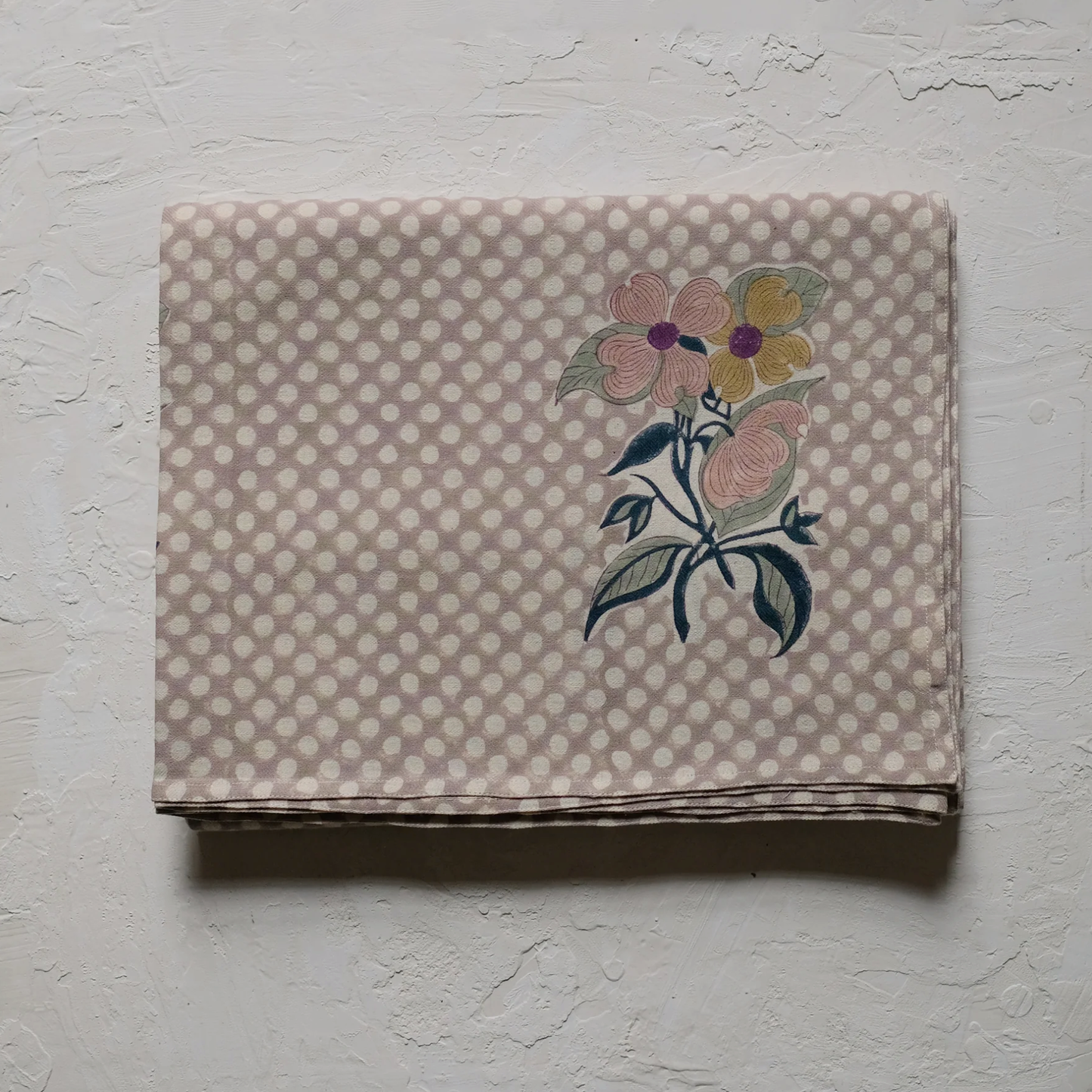 Soma Hand-Block Printed Cotton Tablecloth in Faded Mauve