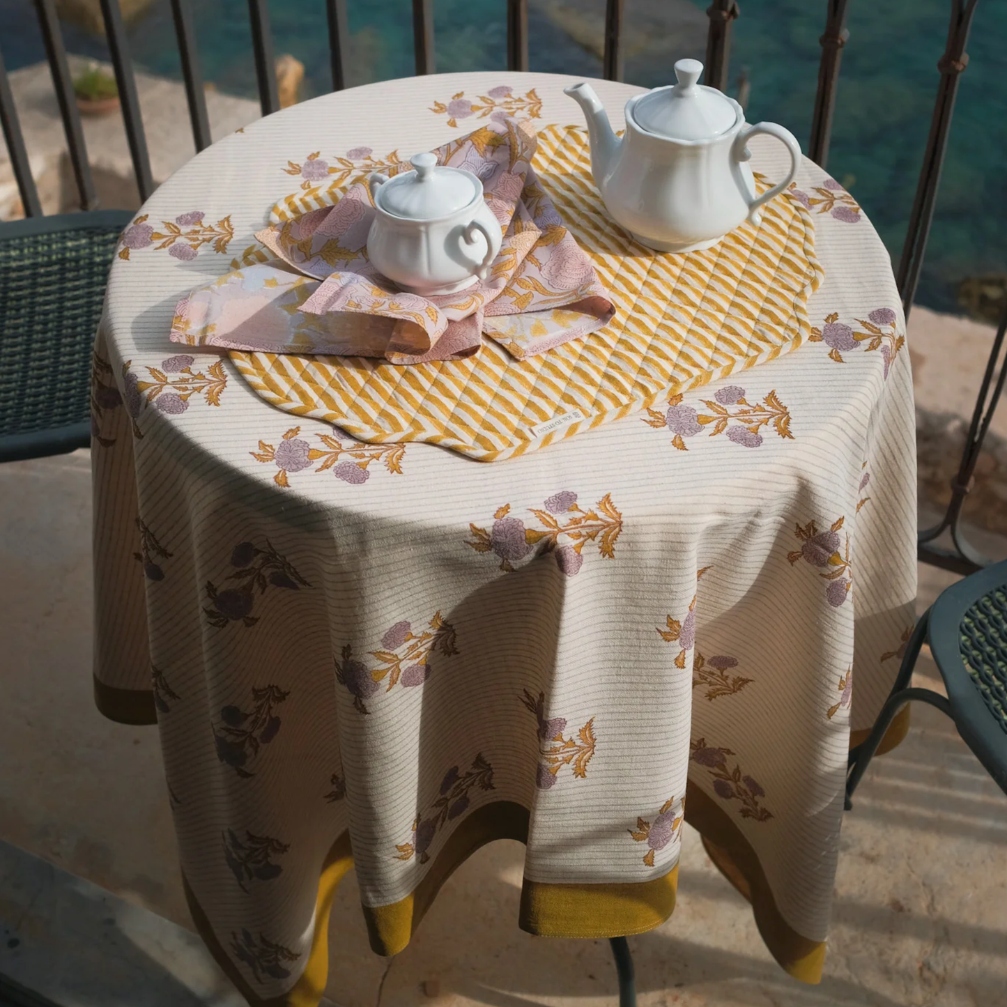 Sanvi Hand-Block Printed Cotton Table Cloth in English Lavender