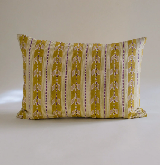 Gray Kaveri - Hand Block-printed Linen Pillowcase in Olive Soil to Studio