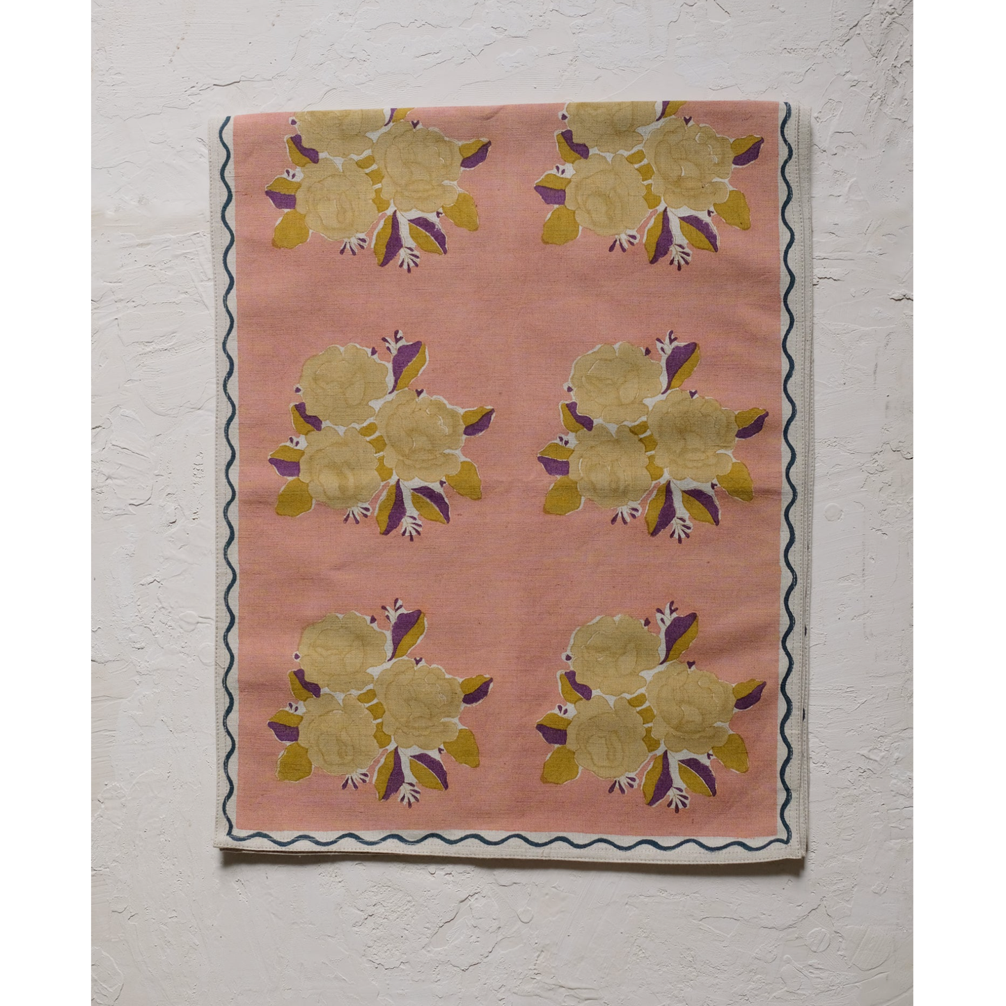 Gray Sara - Block-printed Table Runner in Grapefruit Pink Soil to Studio