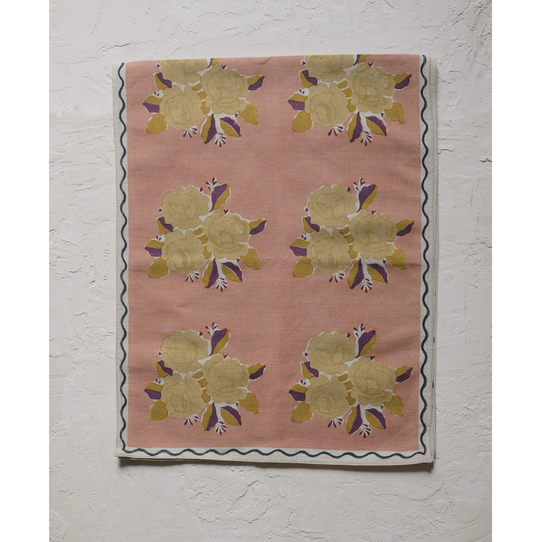 Gray Sara - Block-printed Table Runner in Grapefruit Pink Soil to Studio
