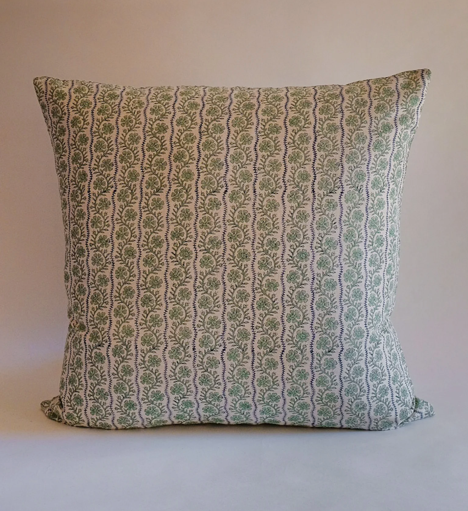 Dark Gray Vipin - Hand Block-printed Linen Pillowcase in Sage Soil to Studio