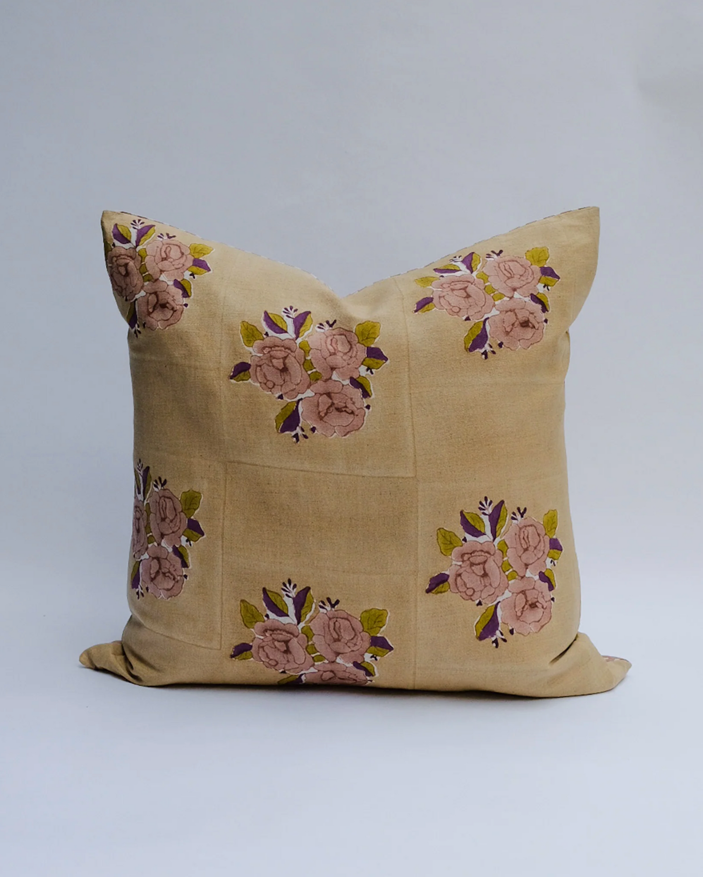 Dark Gray Sara - Hand Block-printed Linen Pillowcase in Harvest Soil to Studio