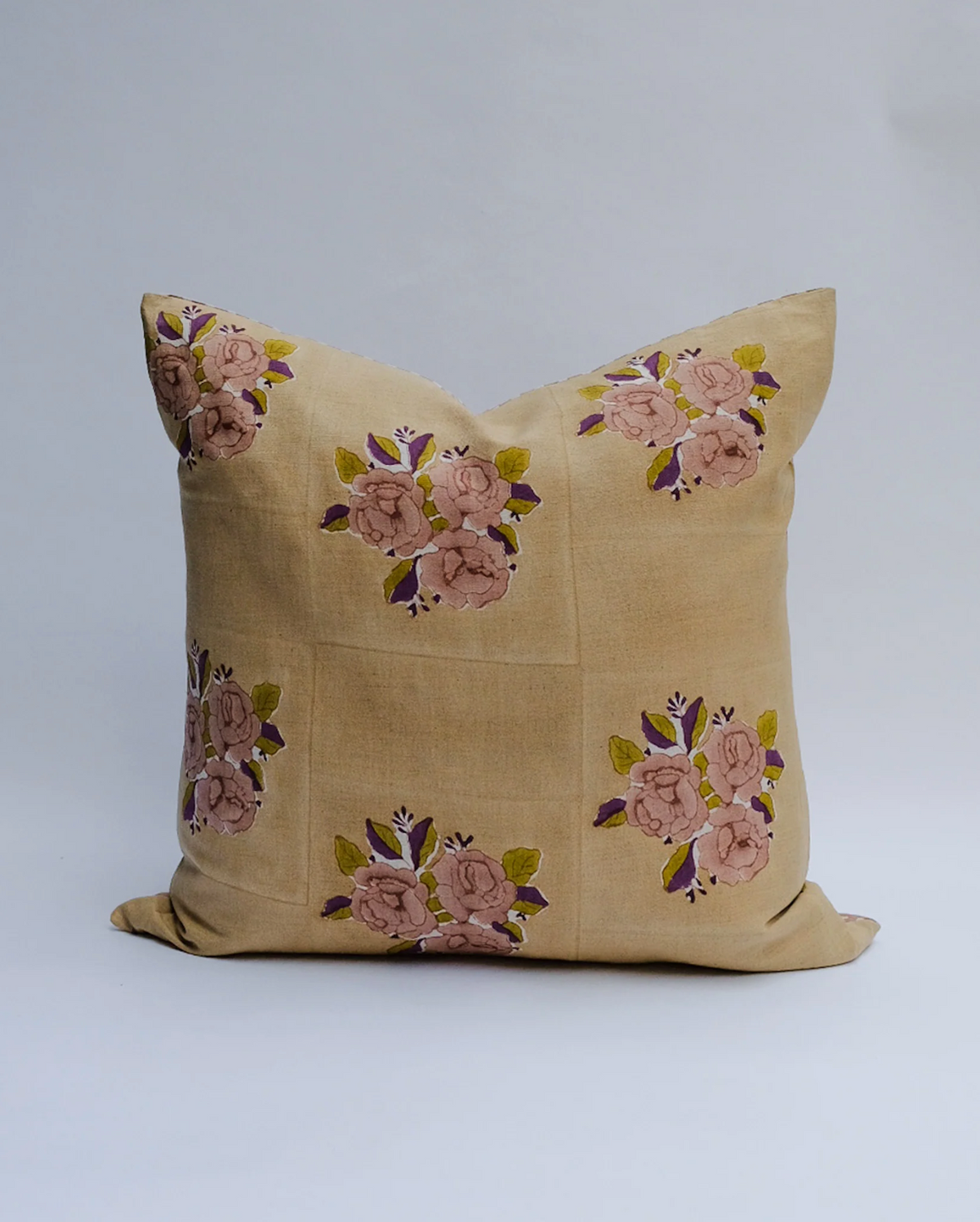 Dark Gray Sara - Hand Block-printed Linen Pillowcase in Harvest Soil to Studio