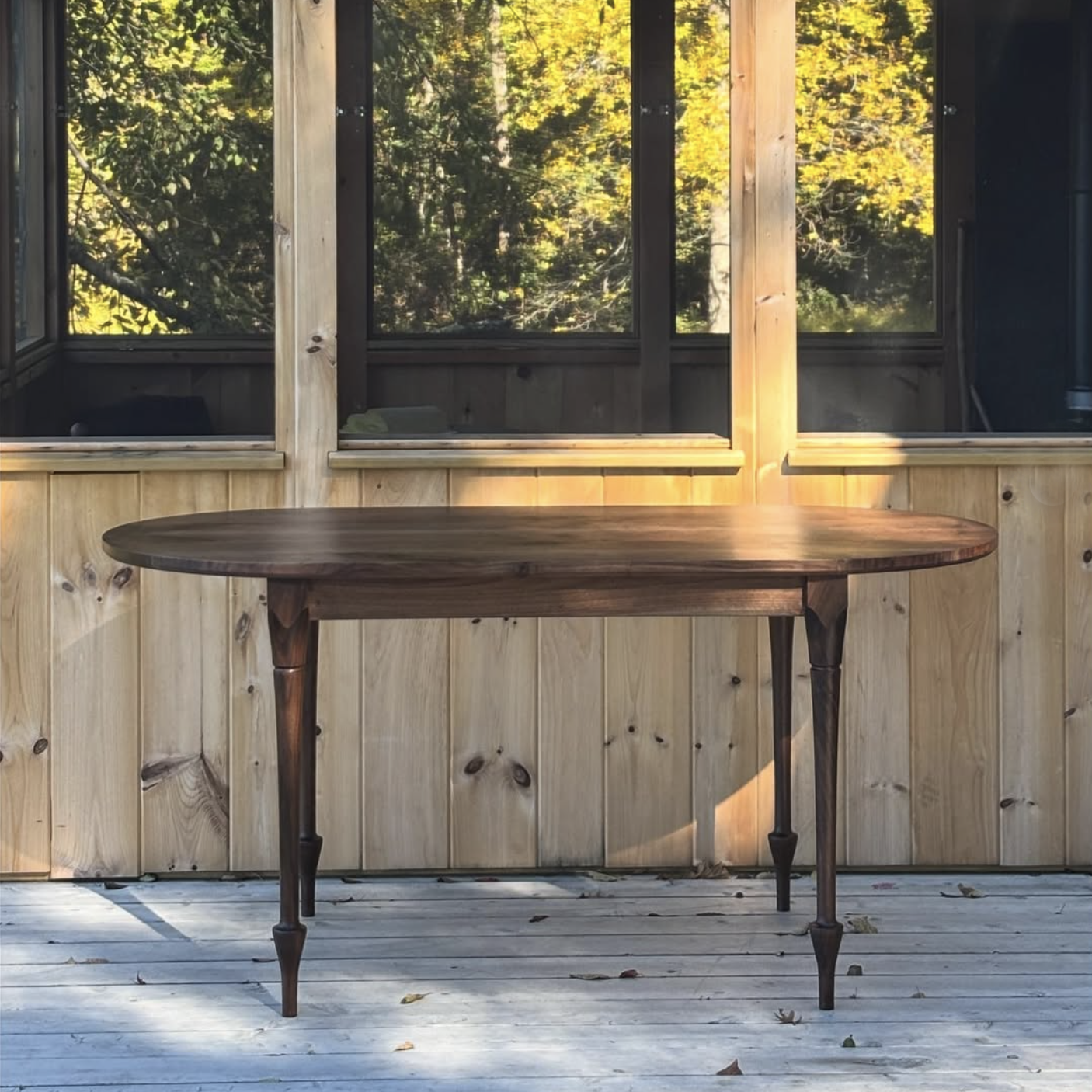 Dark Slate Gray Walnut Dining Table with Turned Legs Ari Kardasis