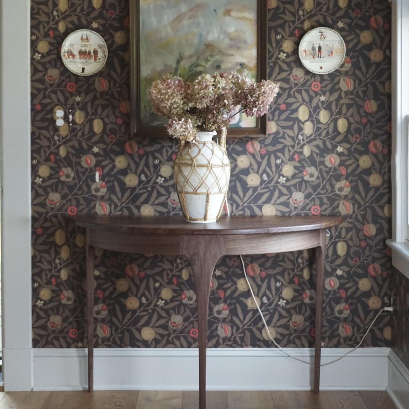 Walnut Demi Lune Side Table Console