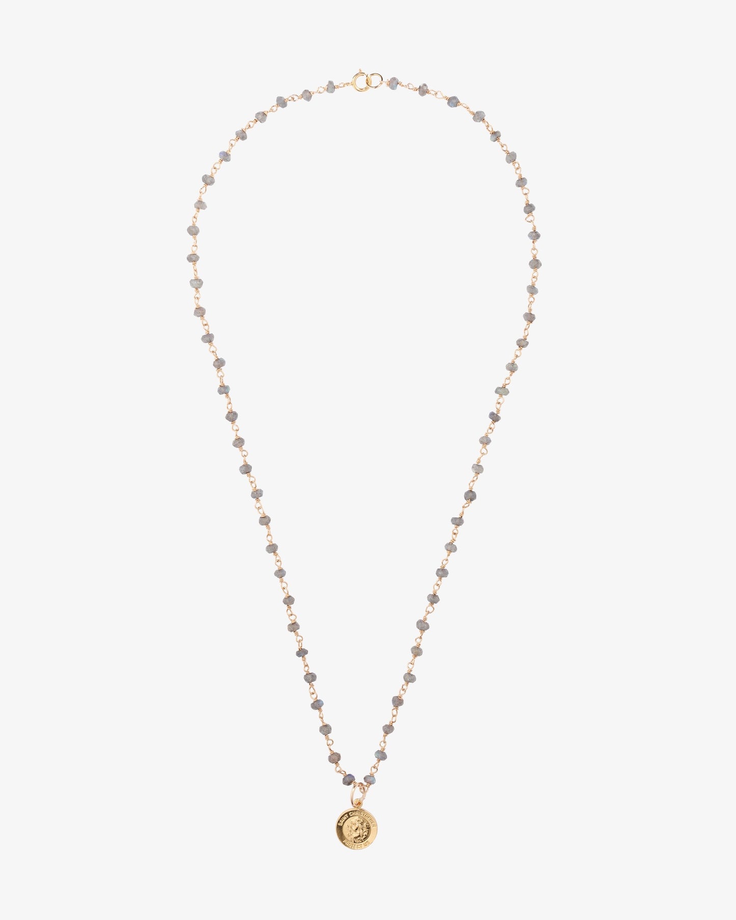 Hand Wire Wrapped Beaded Necklace with Small St. Christopher Charm