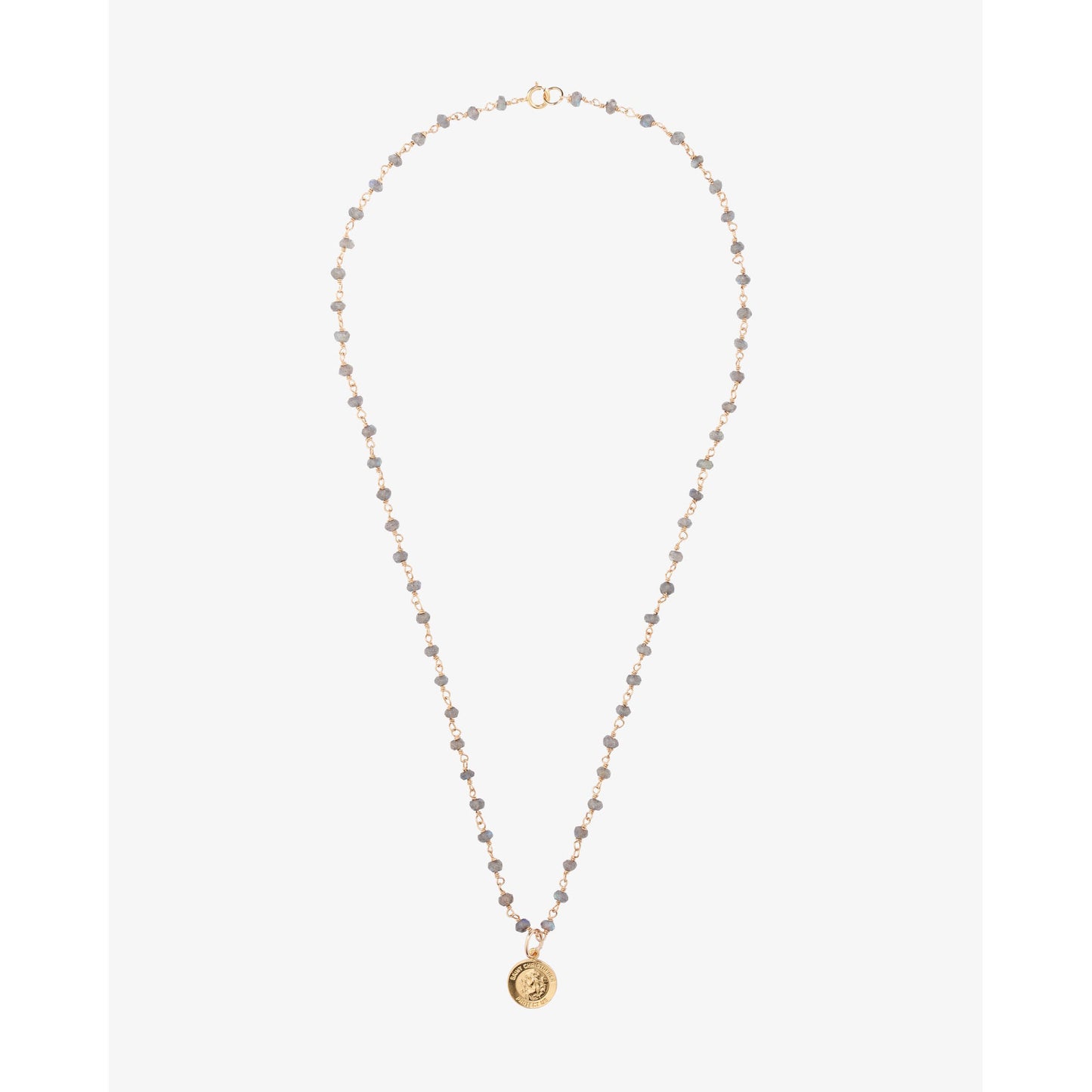 Hand Wire Wrapped Beaded Necklace with Small St. Christopher Charm