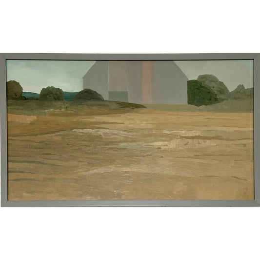 STRIPED BARN ON HILLSIDE