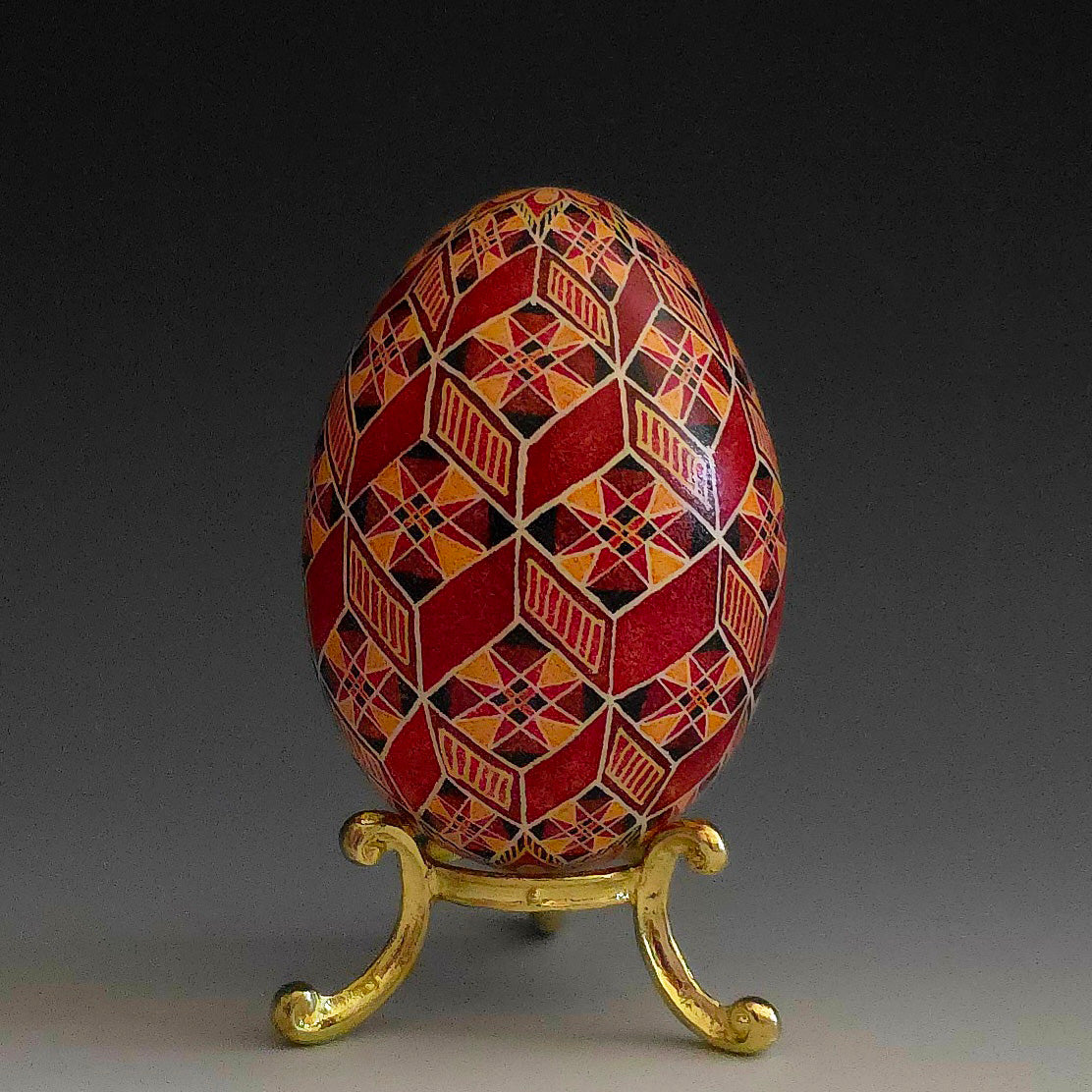 "Tumbling Block in Brick" Hand Painted Goose Egg
