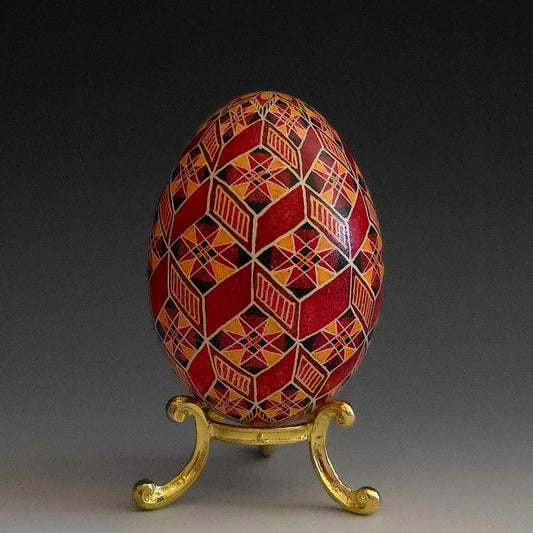 "Tumbling Block in Brick" Hand Painted Goose Egg