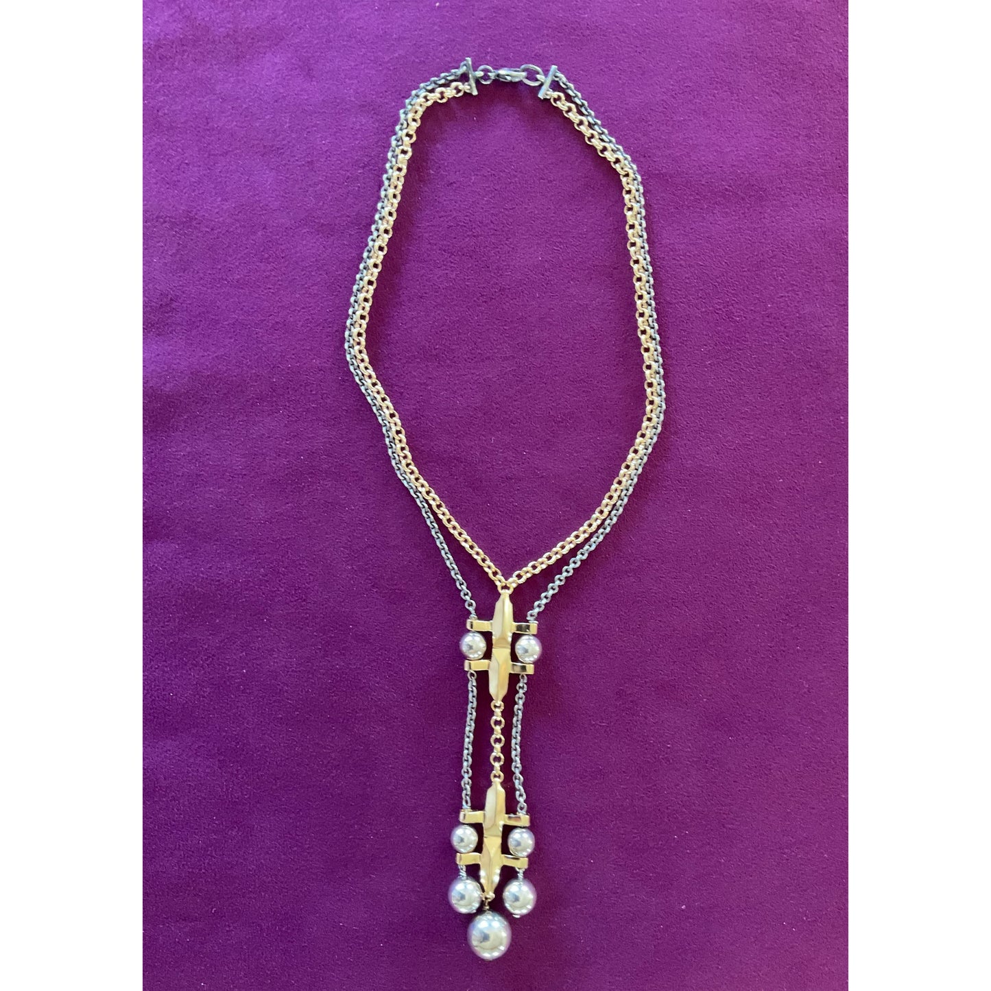 Vertebrae Necklace - Gold Plated Bronze with Sterling Silver Beads