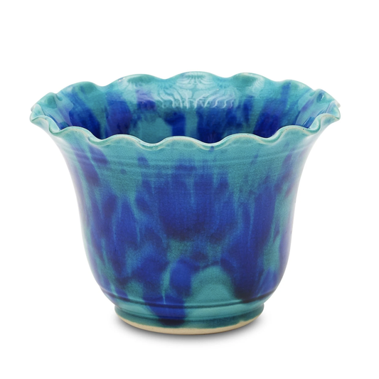 Wide Mouth Ruffle Vase in Multicolor Turqoise