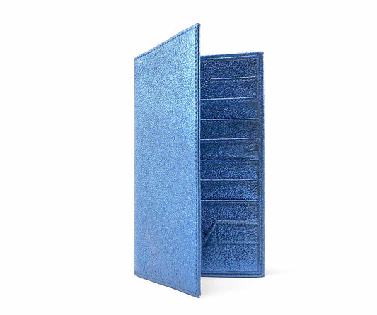Folded Long Wallet in Ocean Metallic Leather