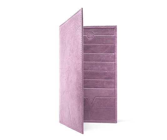 Folded Long Wallet in Plum Leather / Iridescent Crinkle