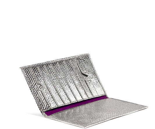 Folded Long Wallet in Silver Metallic Snake