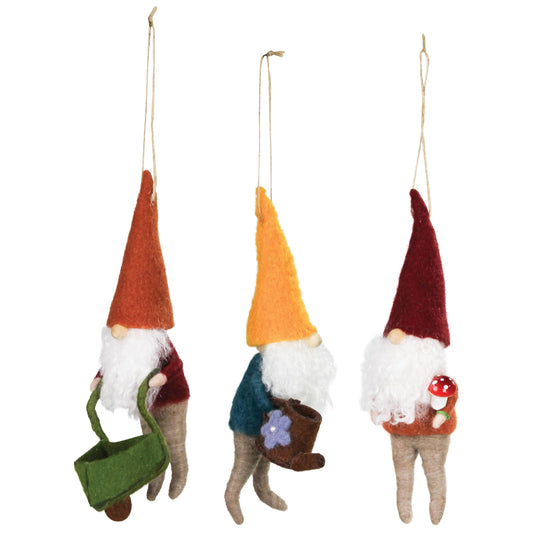 Felt Garden Gnome Ornaments - Set of 3