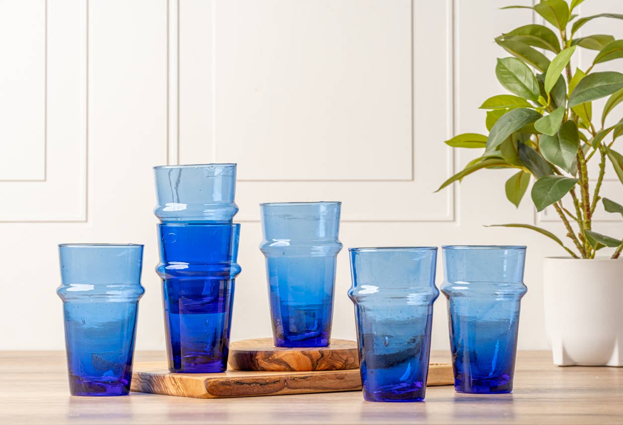 White Smoke Moroccan Beldi Glassware - Blue: Blue Verve Culture