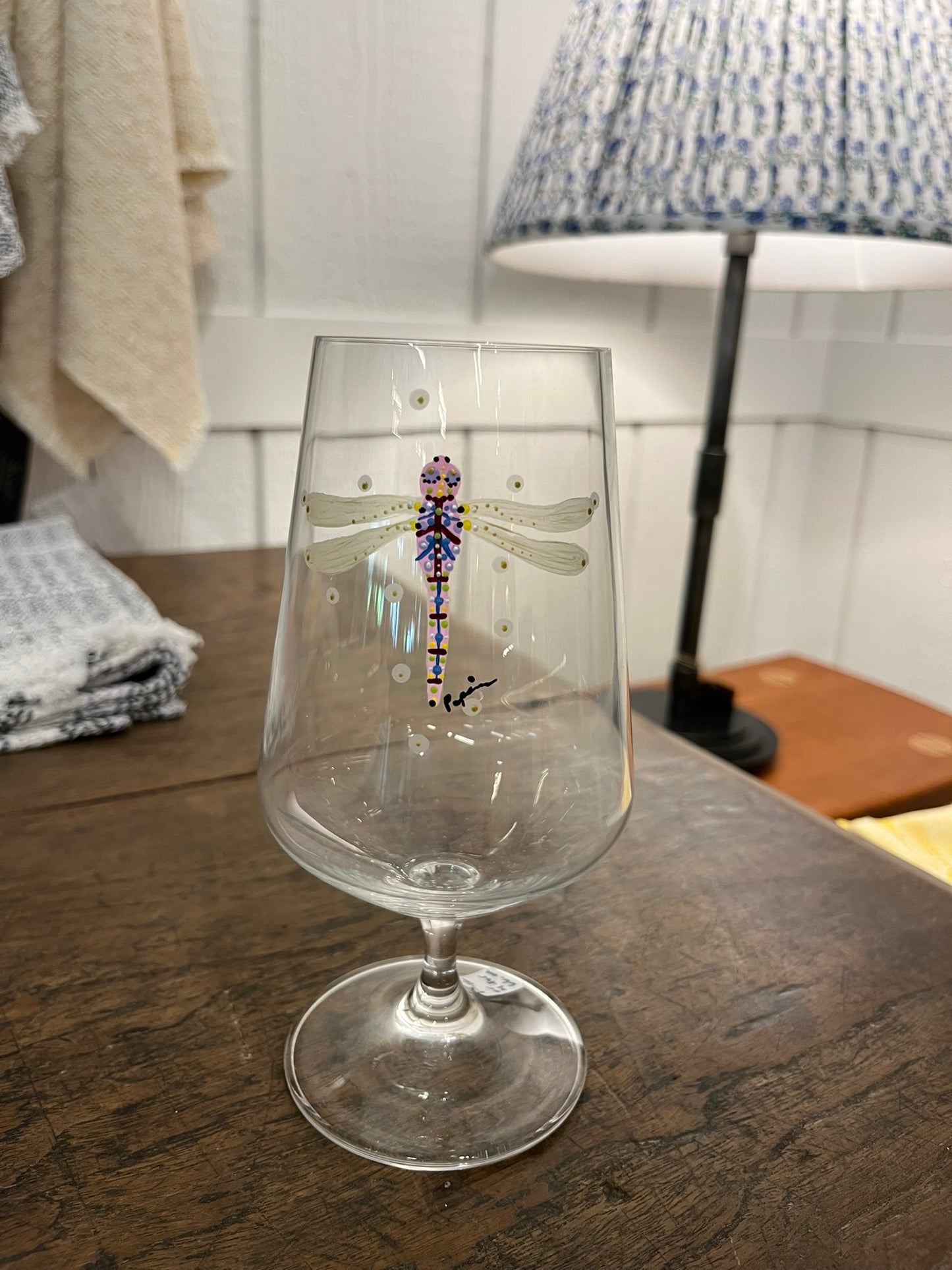 Papineau Etched Glassware - Single Pink Dragonfly Glass