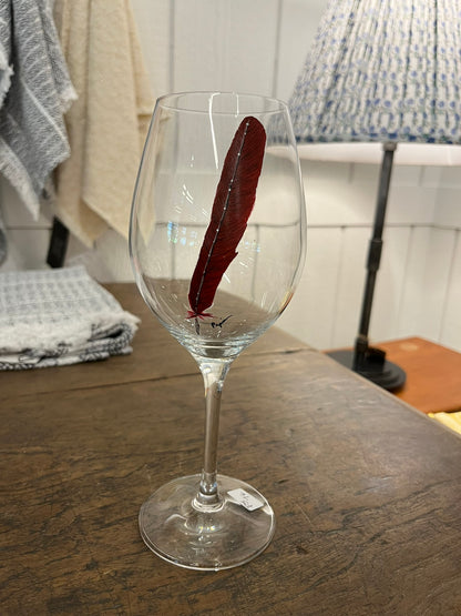 Etched Glassware - Feather Wineglass