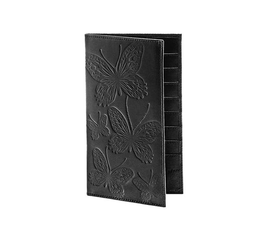 Folded Long Wallet in Embossed Leather - Bernard Maisner Butterfly