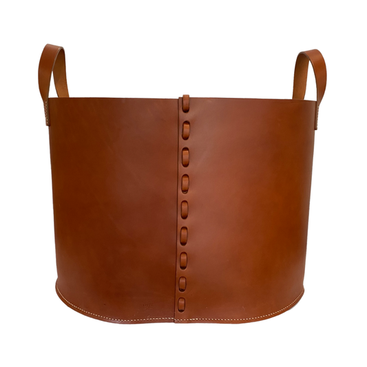 Saddle Brown Leather Wood Basket 100 Main x Bunny Williams
