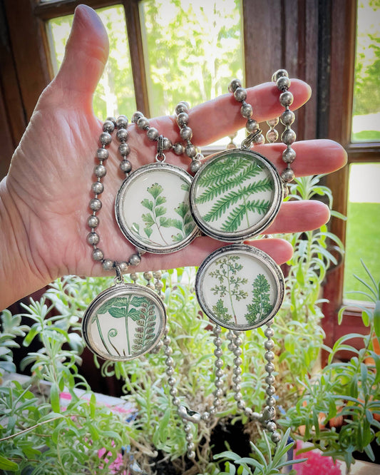 Large Chunky Silver Necklace - vintage ferns, fiddleheads