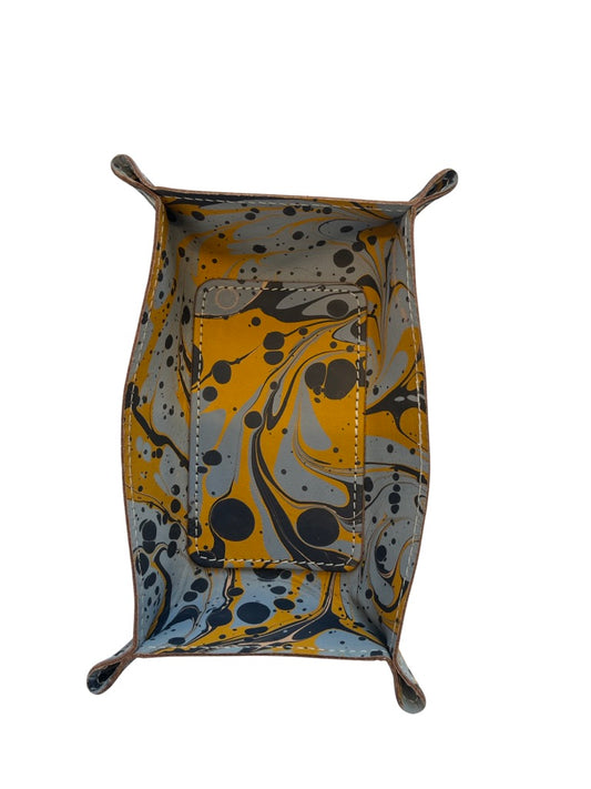 Dark Olive Green Marbleized Leather Tray - Grey & Yellow Shandell's