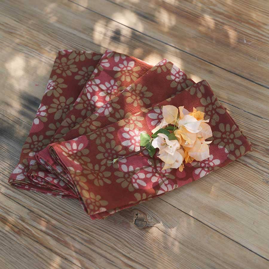 Block Print Napkins in Terracotta (Set of 4) - Forget Me Not