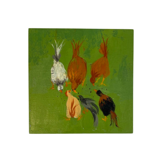 Dark Olive Green "Six Chickens on Green" Jane Bevans
