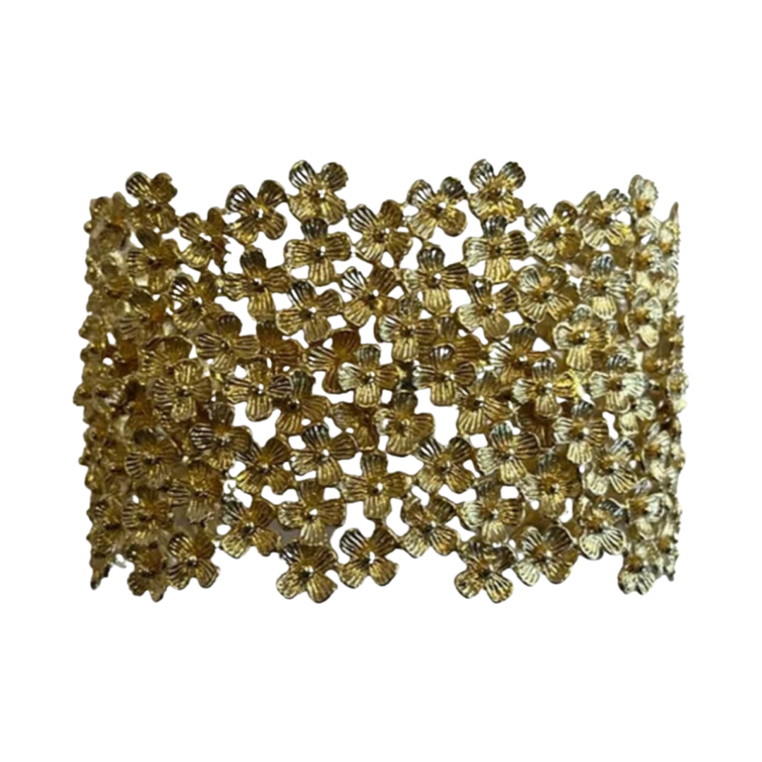 Dark Olive Green Floral Cuff - Gold Adelaide Harris